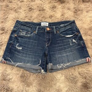 Aeropostale Distressed Blue Jean Shorts Pink Stitching Sz 5/6